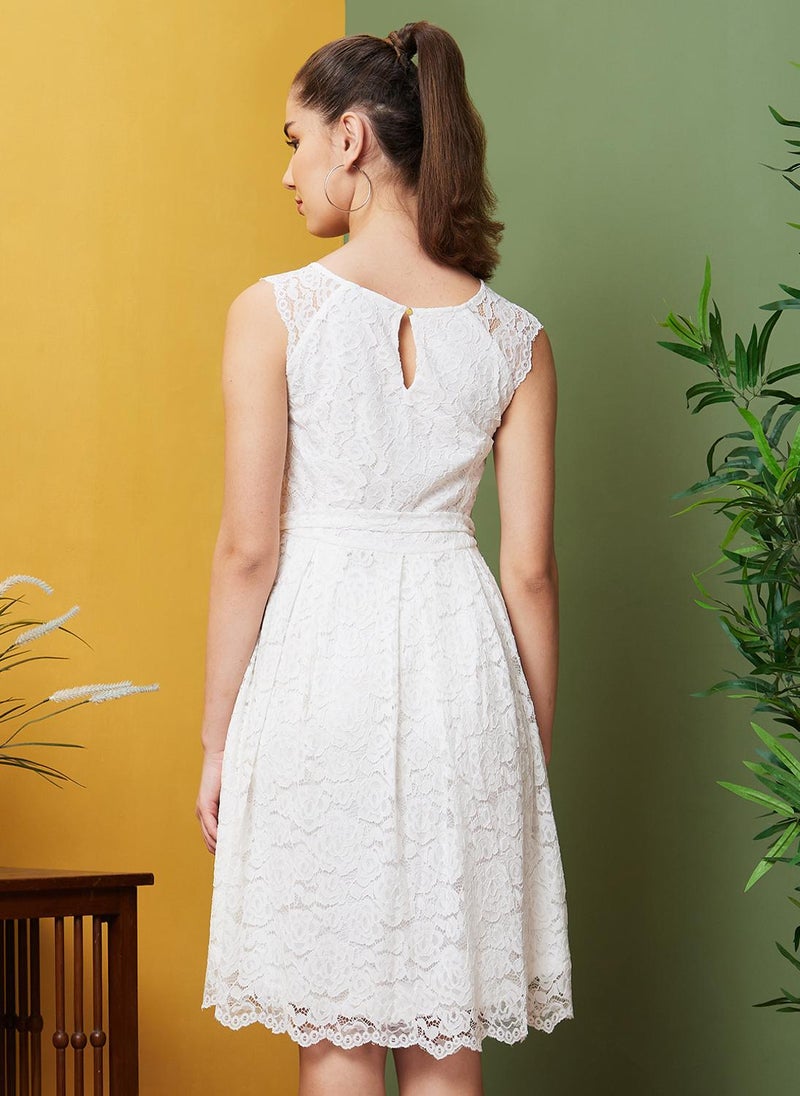 Globus Women Floral Lace Belted Fit & Flare Party Dress - Image 4